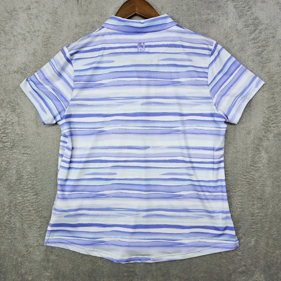FootJoy Women's Golf Shirt Polo Large Blue Striped Performance Short Sleeve - Picture 3 of 5
